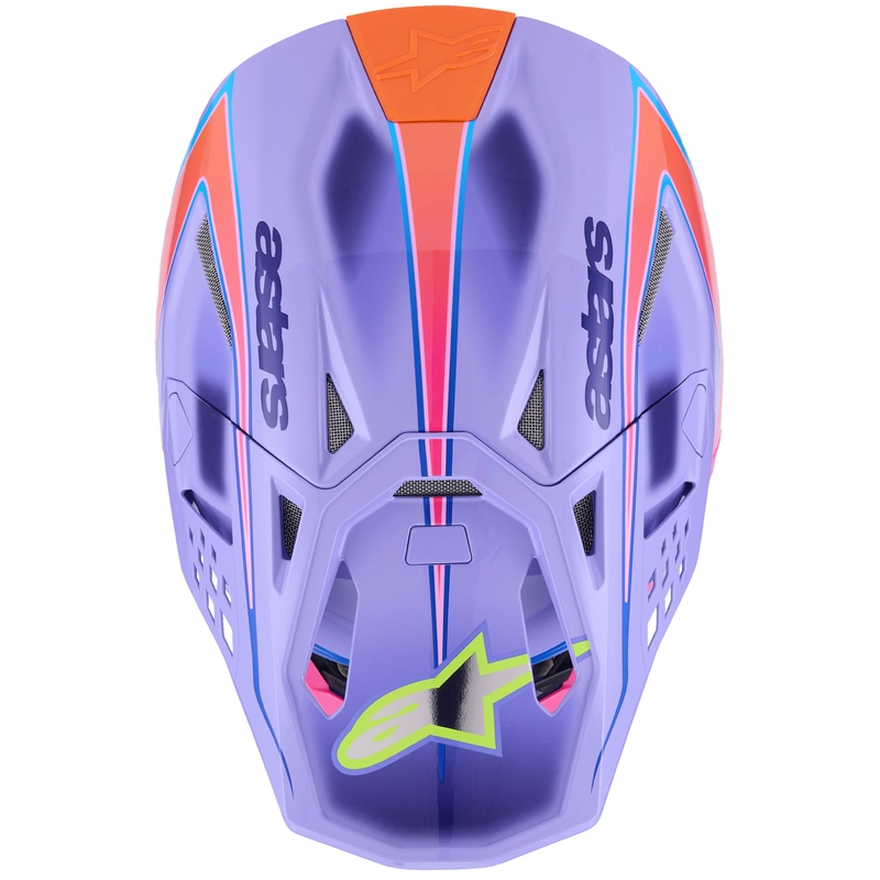 Каска за мотокрос Alpinestars S-M10 JETT LAWRENCE R01, лилаво-флуоресцентно розово-флуоресцентно жълто