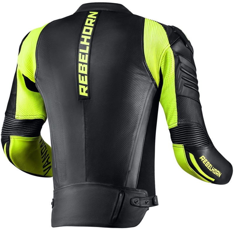 Кожено мотоциклетно яке Rebelhorn Vandal Black-Fluo Yellow разпродажба