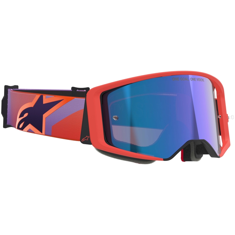 Очила за мотокрос Alpinestars Supertech Vision Corp оранжево-лилави с огледално сини лещи