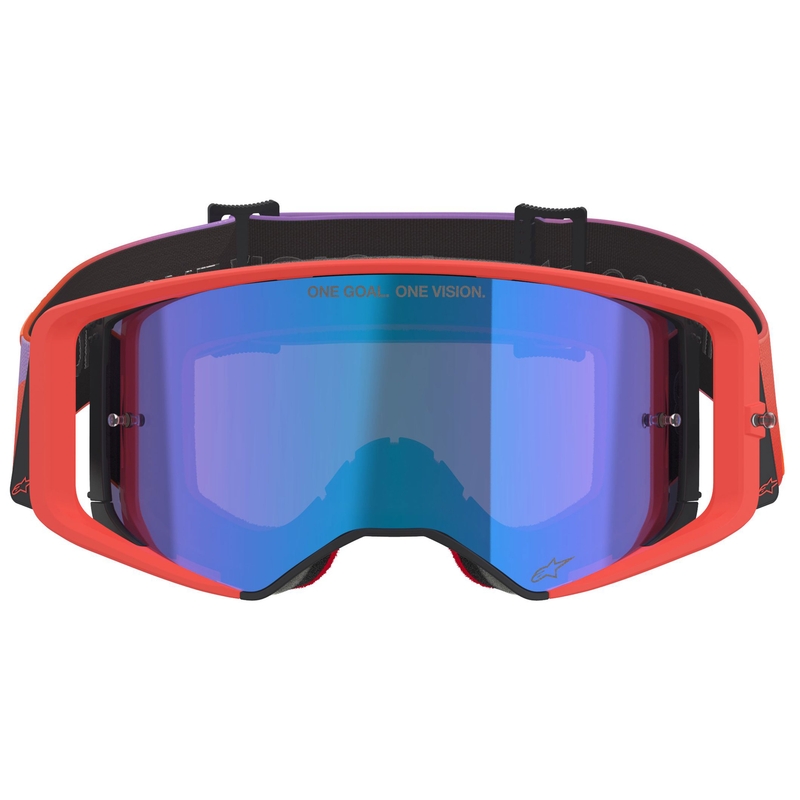 Очила за мотокрос Alpinestars Supertech Vision Corp оранжево-лилави с огледално сини лещи
