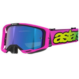 Мотокрос очила Alpinestars Vision 8 Vista fluo розово-флуоресцентно жълто-зелено с огледално сини лещи