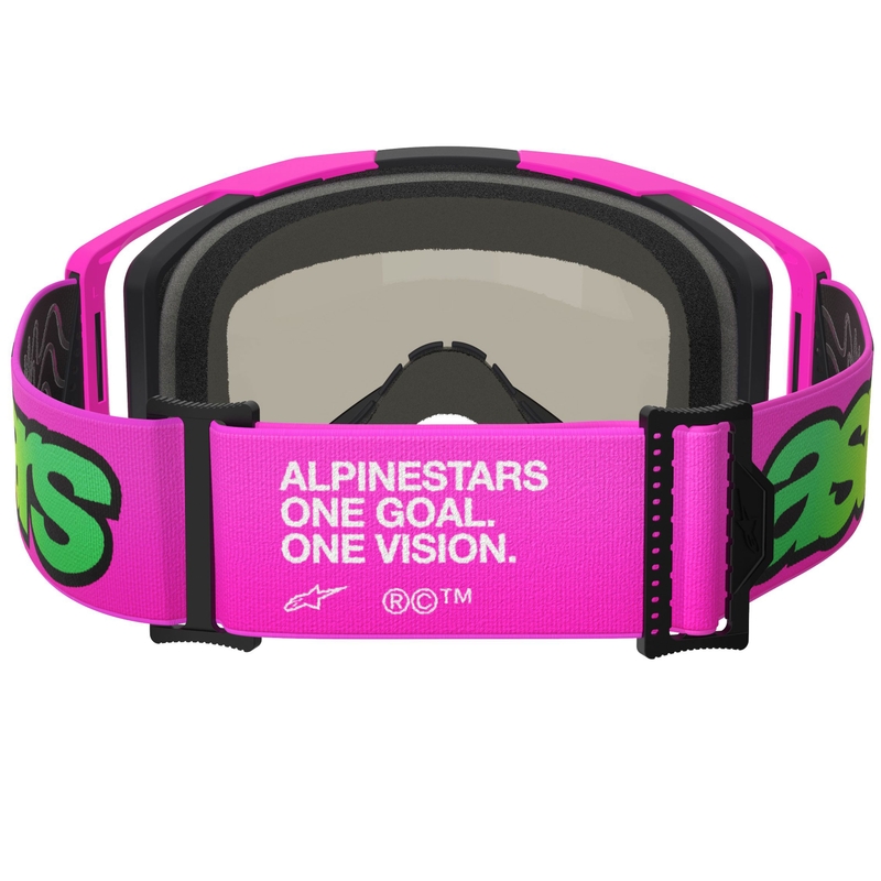 Мотокрос очила Alpinestars Vision 8 Vista fluo розово-флуоресцентно жълто-зелено с огледално сини лещи