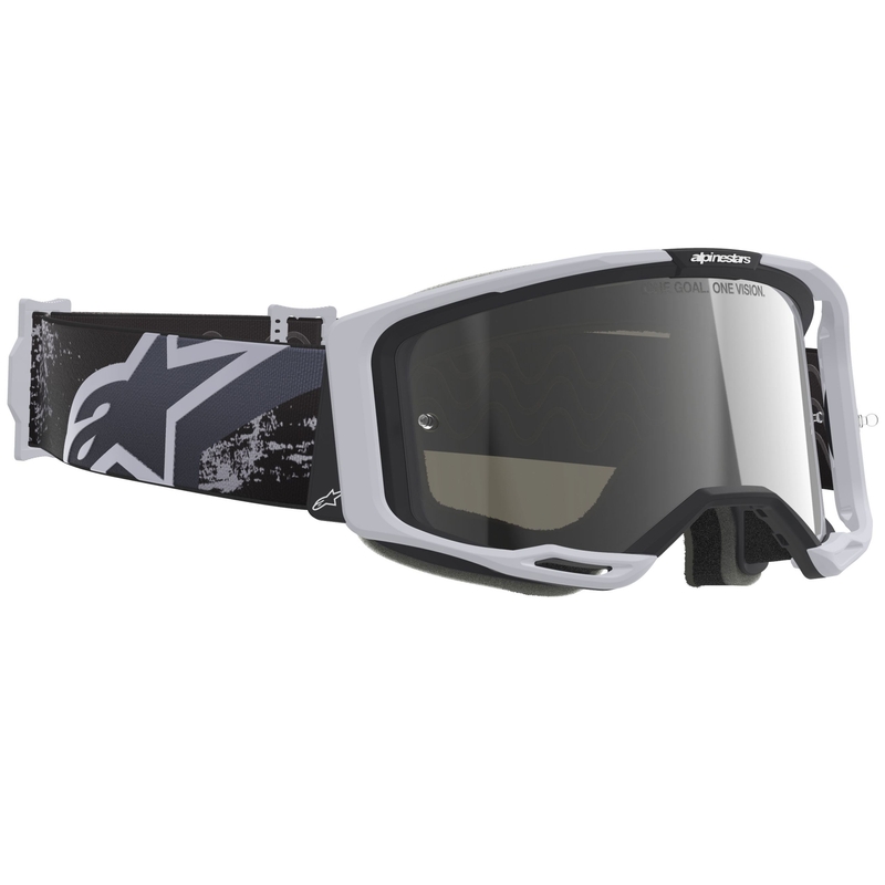 Мотокрос очила Alpinestars Supertech Vision 8 Lahnd, бяло-черни с огледално-сребърни лещи