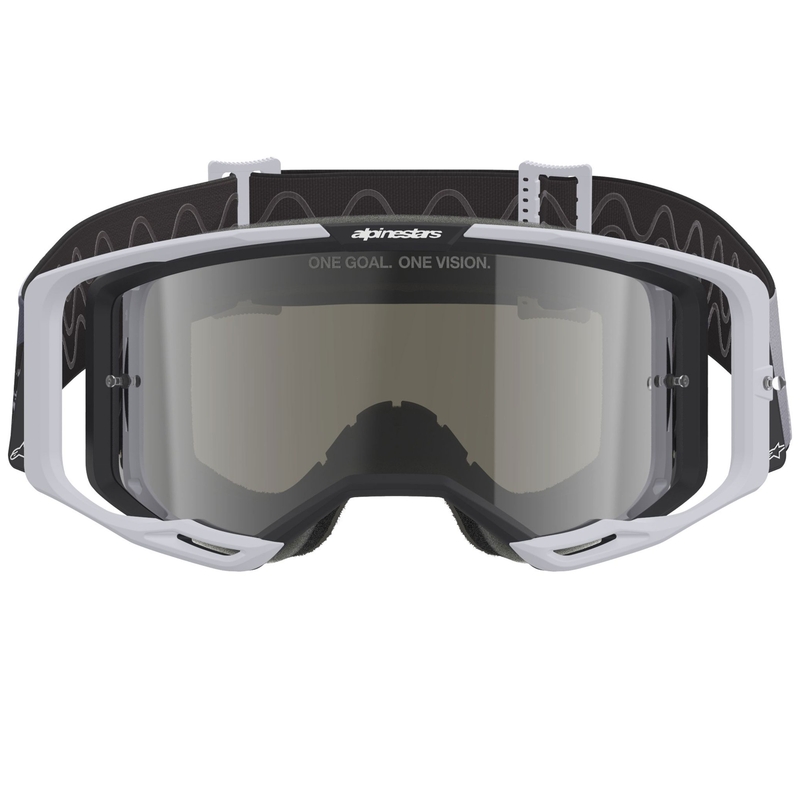 Мотокрос очила Alpinestars Supertech Vision 8 Lahnd, бяло-черни с огледално-сребърни лещи