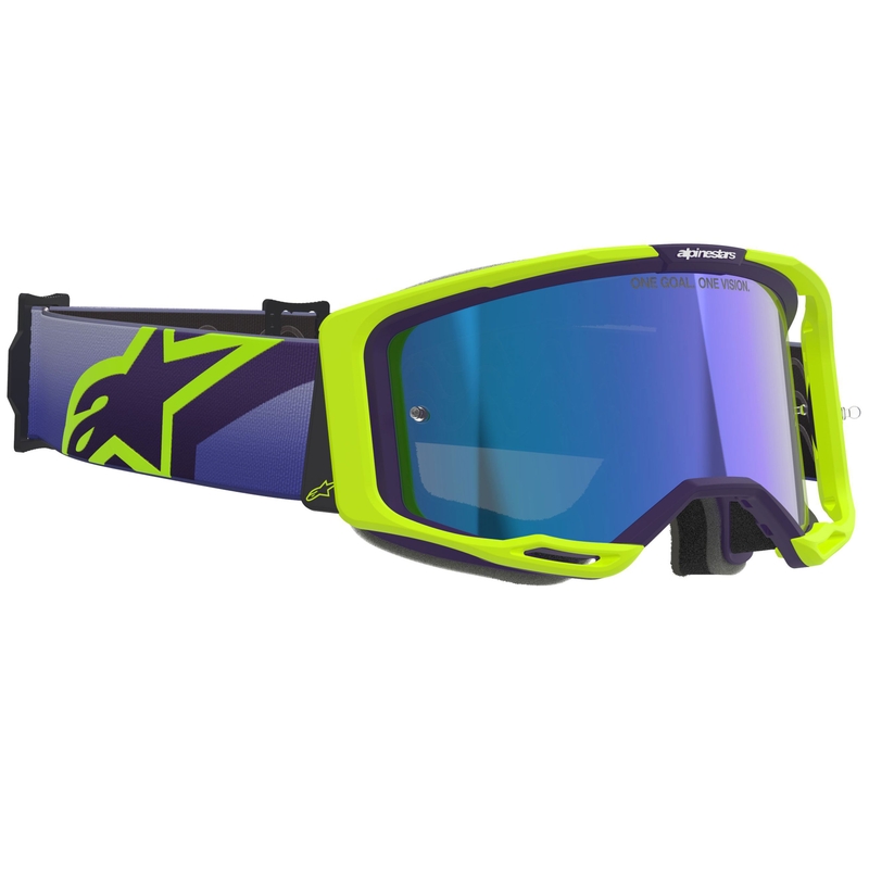 Alpinestars Vision 8 Corp флуоресцентни жълто-лилави мотокрос очила с огледално сини лещи