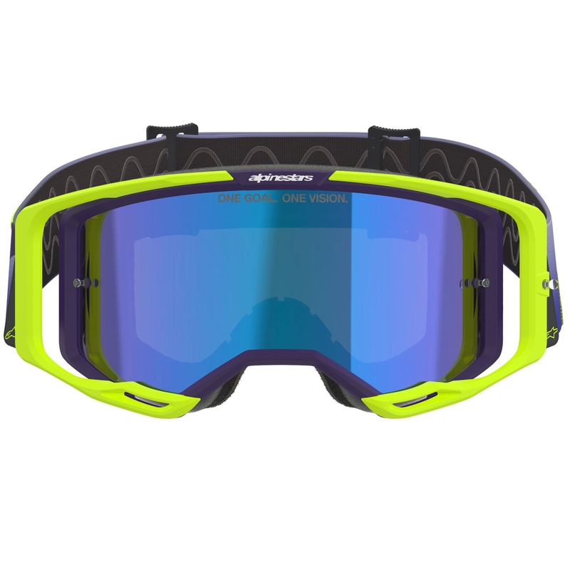 Alpinestars Vision 8 Corp флуоресцентни жълто-лилави мотокрос очила с огледално сини лещи