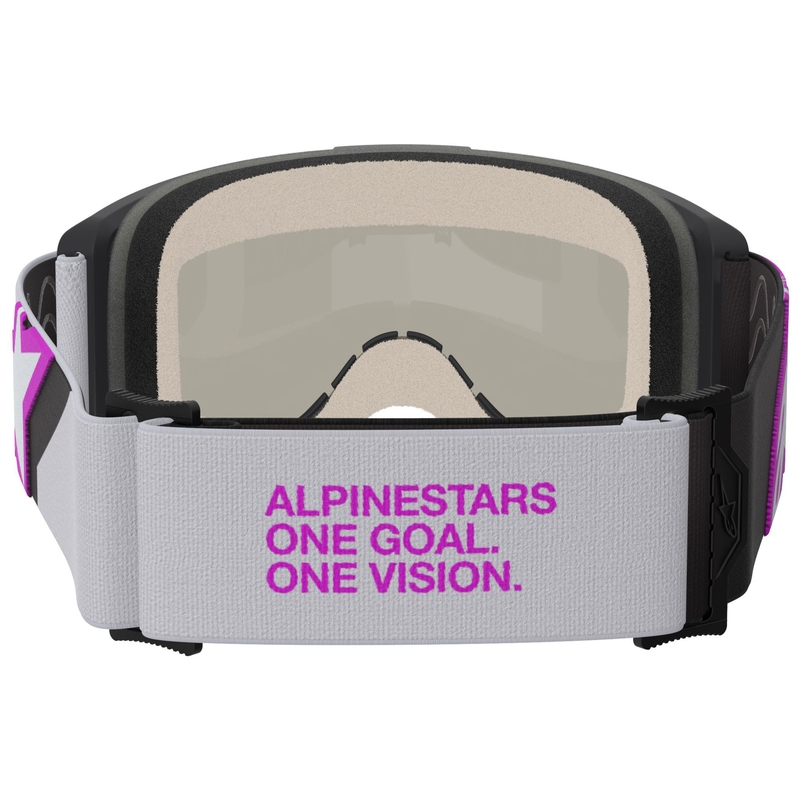 Мотокрос очила Alpinestars Vision 5 Corp черно-сиво-лилаво-бели с огледално-сребърни лещи