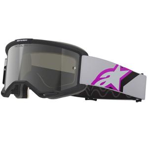 Мотокрос очила Alpinestars Vision 5 Corp черно-сиво-лилаво-бели с огледално-сребърни лещи