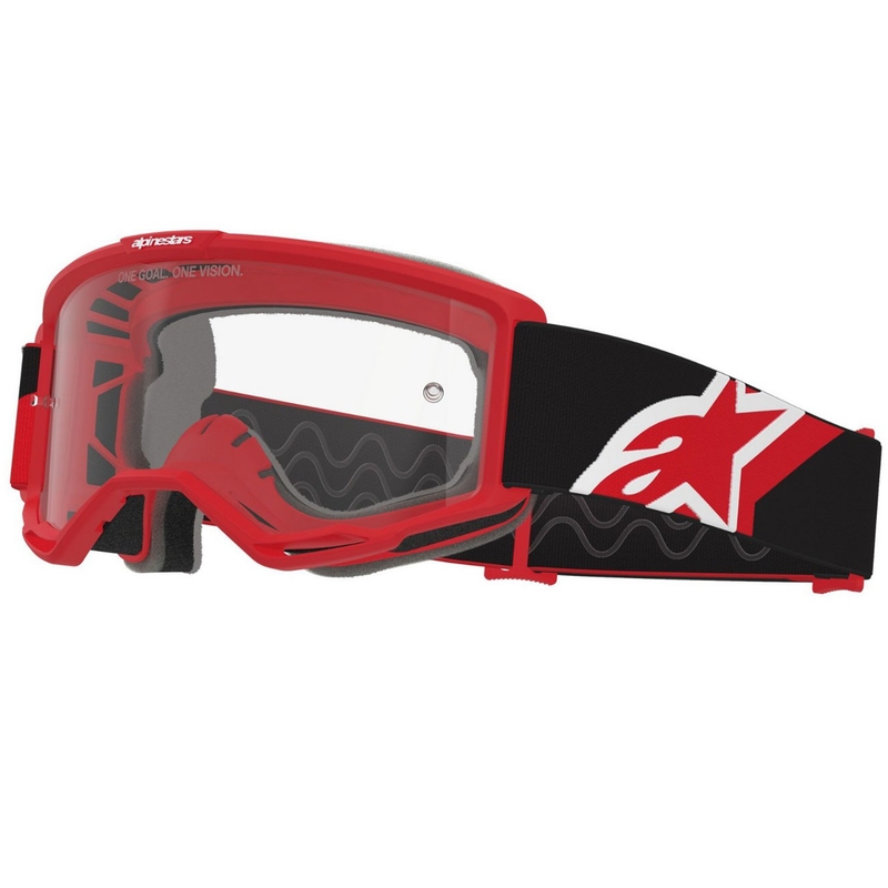 Мотокрос очила Alpinestars Vision OTG червено-черно-бели с прозрачни лещи