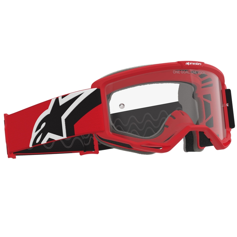 Мотокрос очила Alpinestars Vision OTG червено-черно-бели с прозрачни лещи
