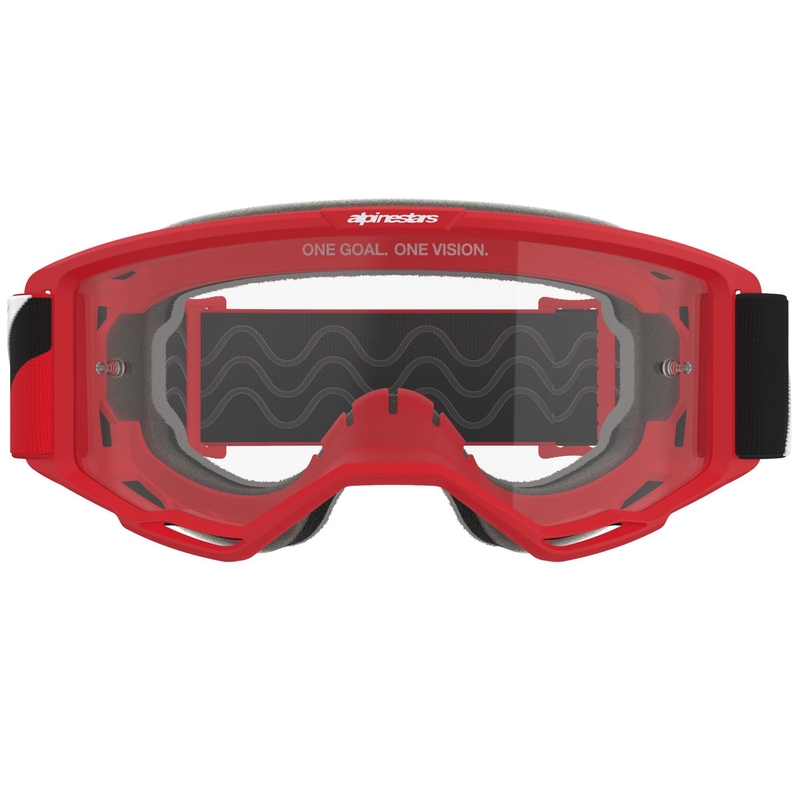 Мотокрос очила Alpinestars Vision OTG червено-черно-бели с прозрачни лещи