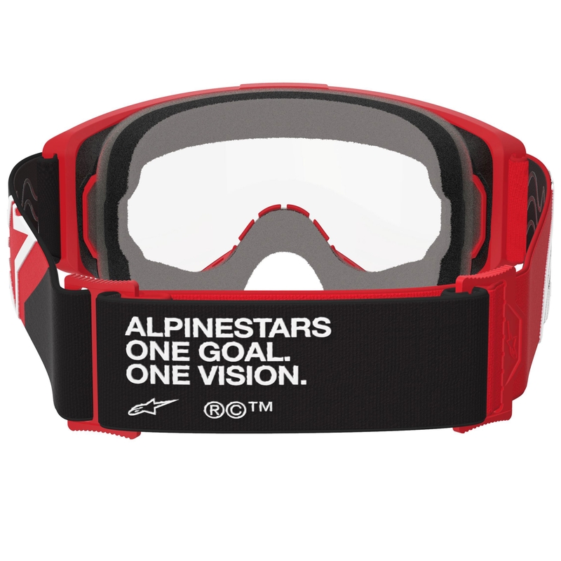 Мотокрос очила Alpinestars Vision OTG червено-черно-бели с прозрачни лещи