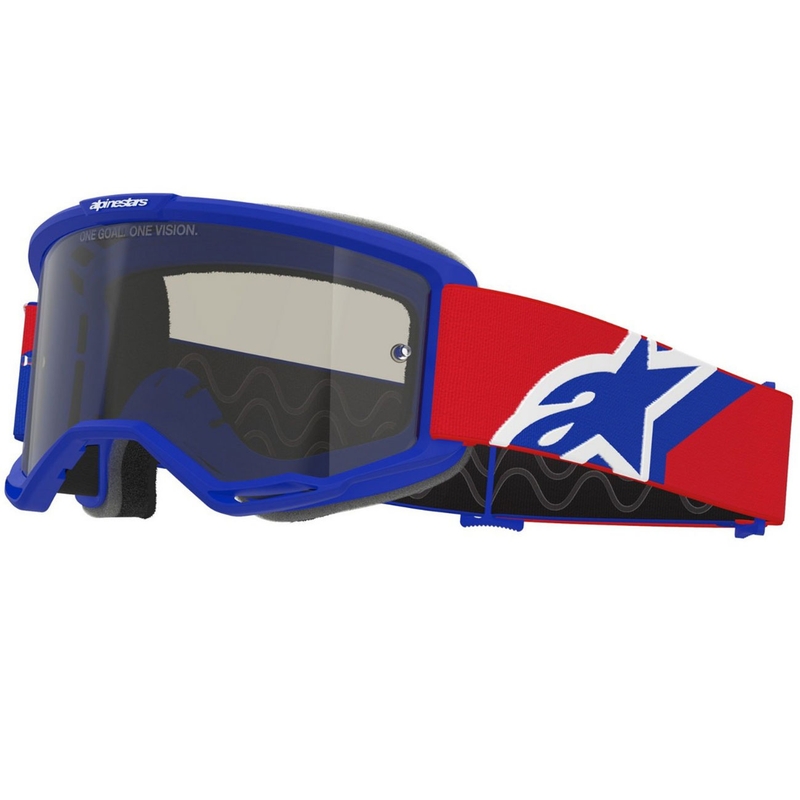 Мотокрос очила Alpinestars Vision Sand синьо-червено-бели с тъмни опушени лещи