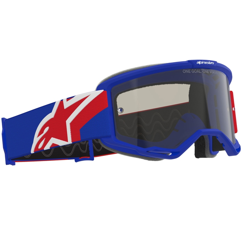 Мотокрос очила Alpinestars Vision Sand синьо-червено-бели с тъмни опушени лещи