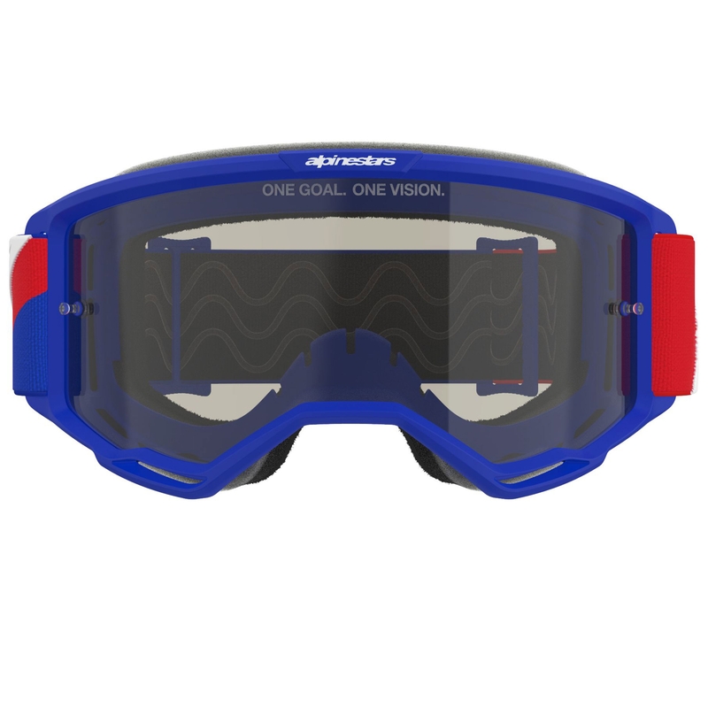 Мотокрос очила Alpinestars Vision Sand синьо-червено-бели с тъмни опушени лещи