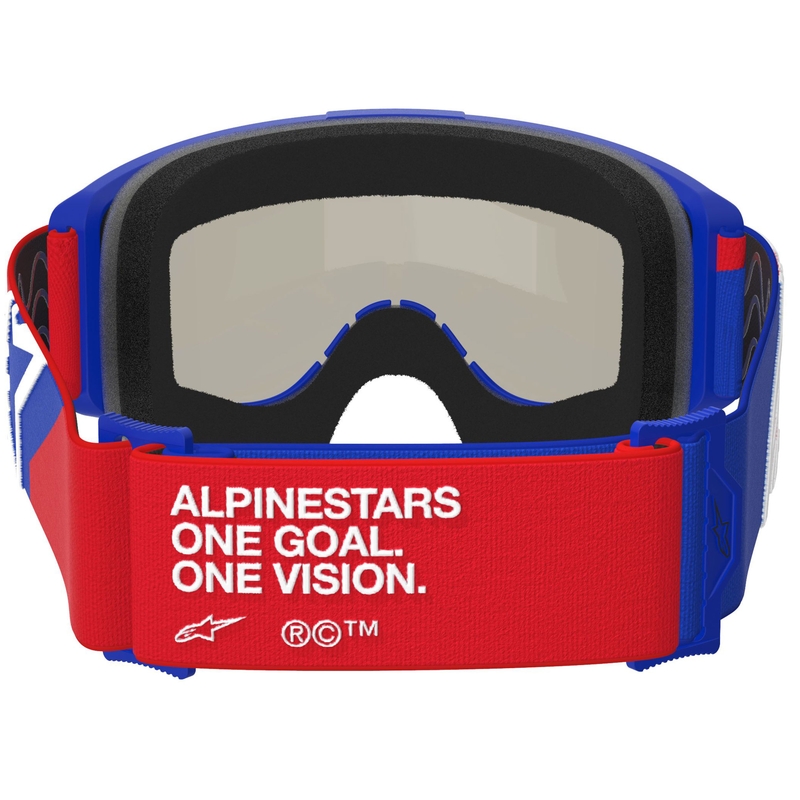 Мотокрос очила Alpinestars Vision Sand синьо-червено-бели с тъмни опушени лещи