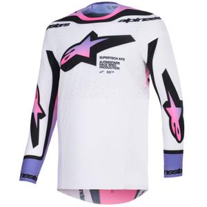 Мотокрос фланелка Alpinestars Supertech Pro AFD Vista, бяло-лилаво-черно
