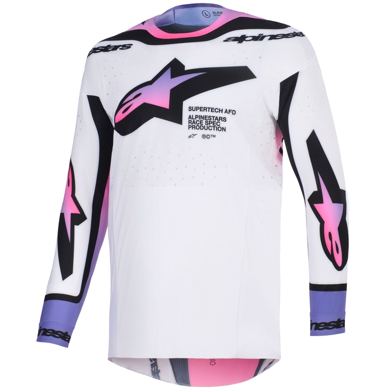 Мотокрос фланелка Alpinestars Supertech Pro AFD Vista, бяло-лилаво-черно
