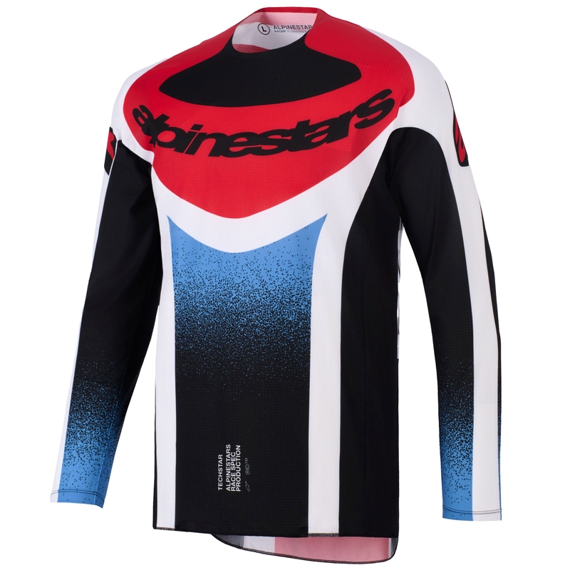 Мотокрос фланелка Alpinestars Techstar Knif, черно-бяло-синьо-червено