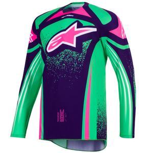 Мотокрос фланелка Alpinestars Techstar Nomur, тъмнолилаво-зелено-флуоресцентно розово