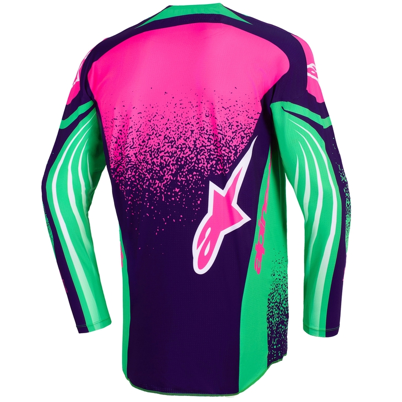 Мотокрос фланелка Alpinestars Techstar Nomur, тъмнолилаво-зелено-флуоресцентно розово