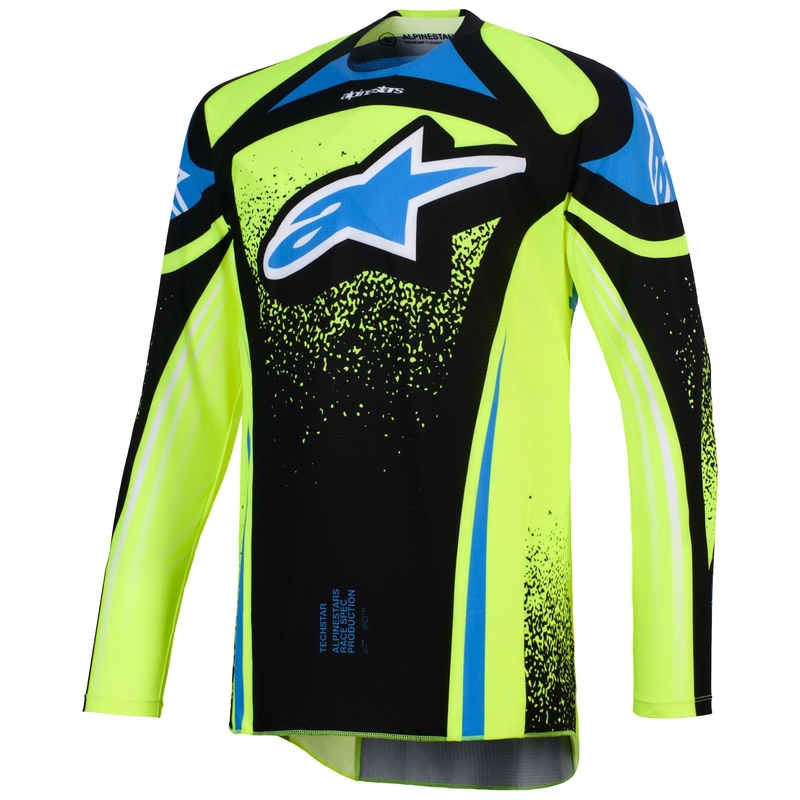 Alpinestars Techstar Nomur мотокрос фланелка тъмносиньо-флуоресцентно жълто-синьо