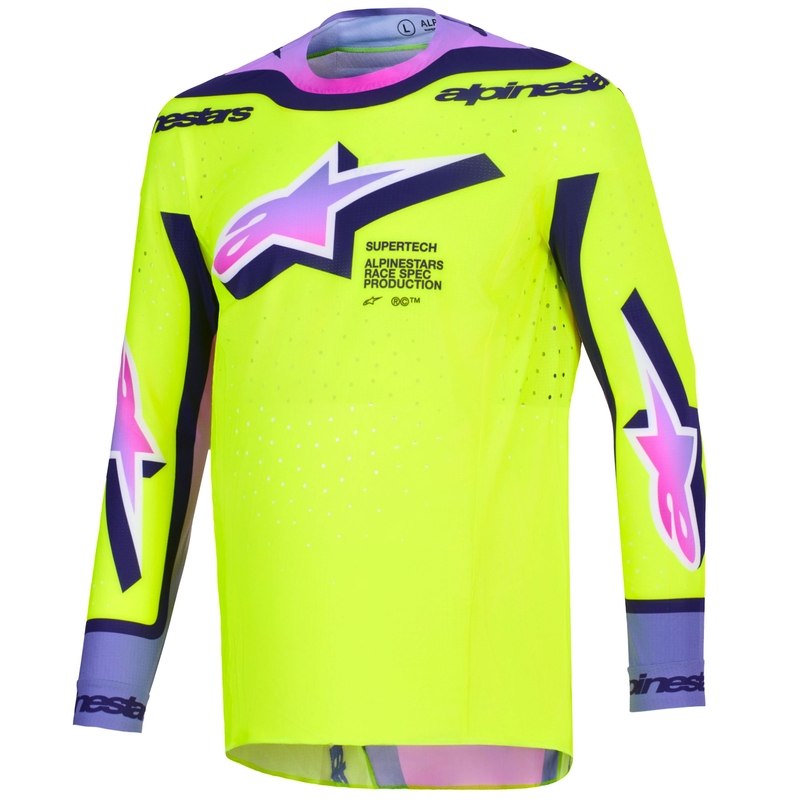 Alpinestars Supertech Vista мотокрос фланелка флуоресцентно жълто-лилаво-черно