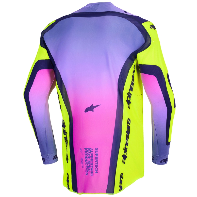 Alpinestars Supertech Vista мотокрос фланелка флуоресцентно жълто-лилаво-черно
