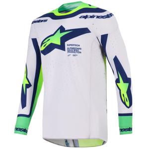 Мотокрос фланелка Alpinestars Supertech Vista, светло сиво-флуоресцентно жълто-зелено-синьо-розово
