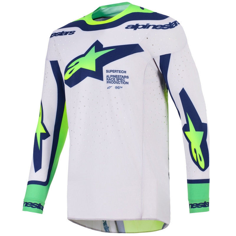 Мотокрос фланелка Alpinestars Supertech Vista, светло сиво-флуоресцентно жълто-зелено-синьо-розово