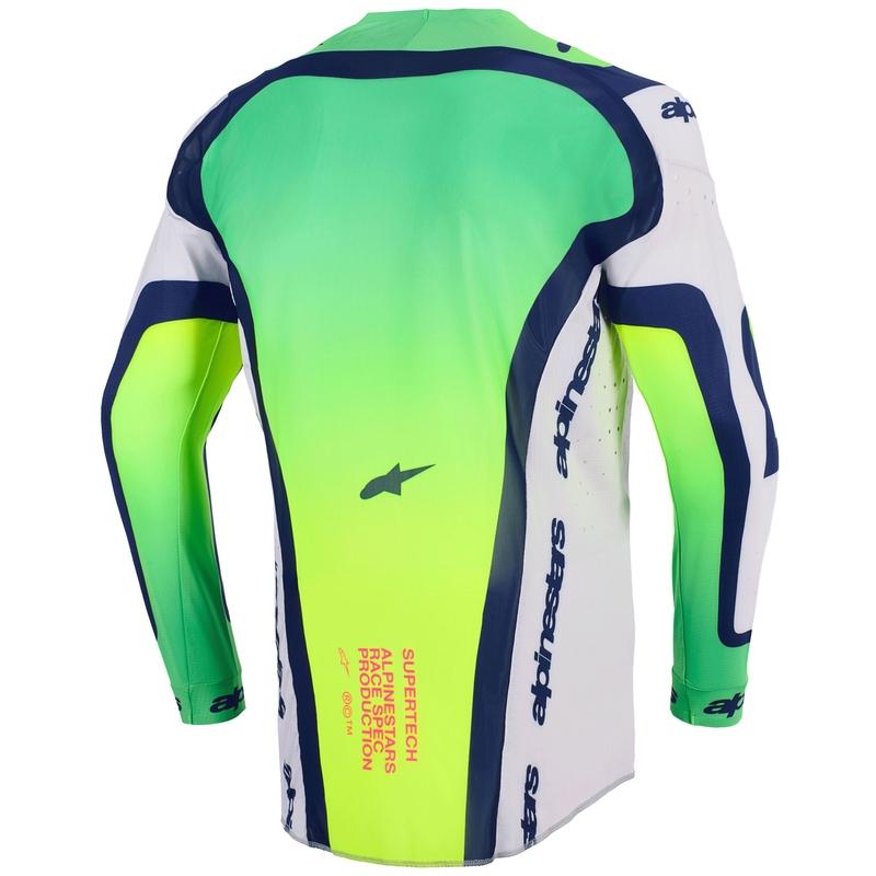 Мотокрос фланелка Alpinestars Supertech Vista, светло сиво-флуоресцентно жълто-зелено-синьо-розово