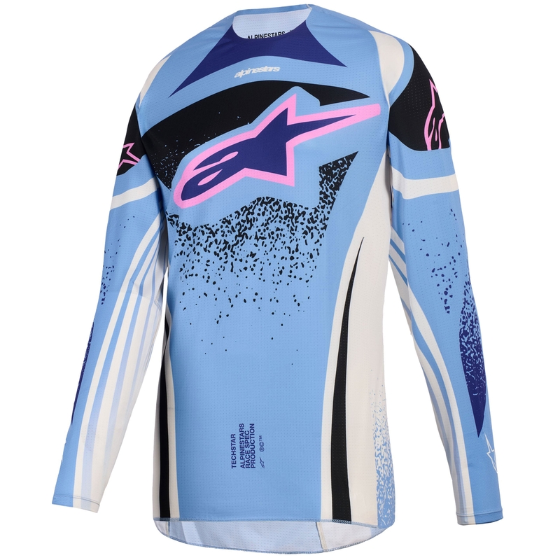 Дамска мотокрос фланелка Alpinestars Stella Techstar Nomur, светлосиньо-бяло, почти бяло-черно-розово