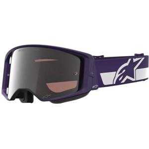 Мотокрос очила Alpinestars Supertech Vision Hunta96 XXV, лилаво-бели с огледално-сребрист плексиглас