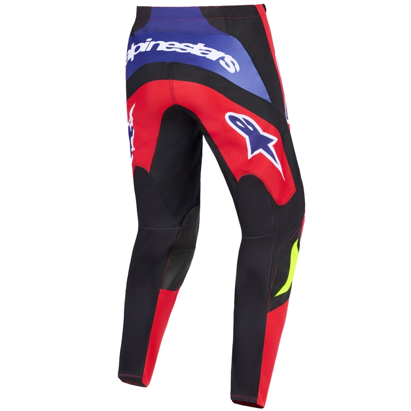 Мотокрос панталон Alpinestars Fluid Grid червено-черно-лилаво-флуоресцентно жълто