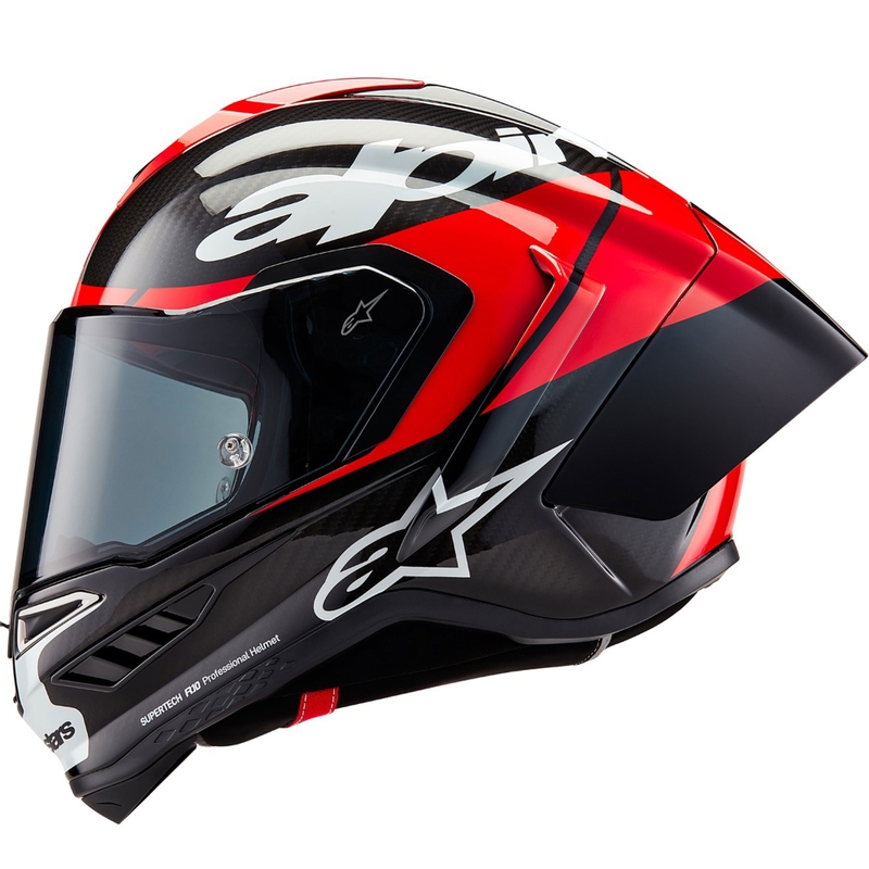 Alpinestars Supertech R-10 Element карбонова флуоресцентна мотоциклетна каска с пълно лице, червено-бяла