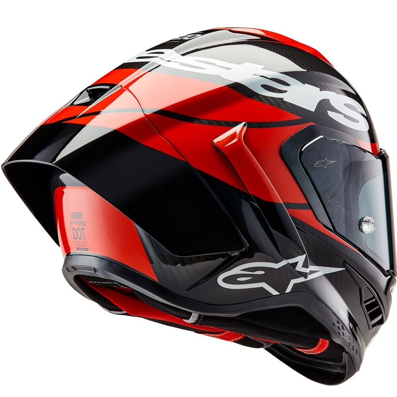 Alpinestars Supertech R-10 Element карбонова флуоресцентна мотоциклетна каска с пълно лице, червено-бяла