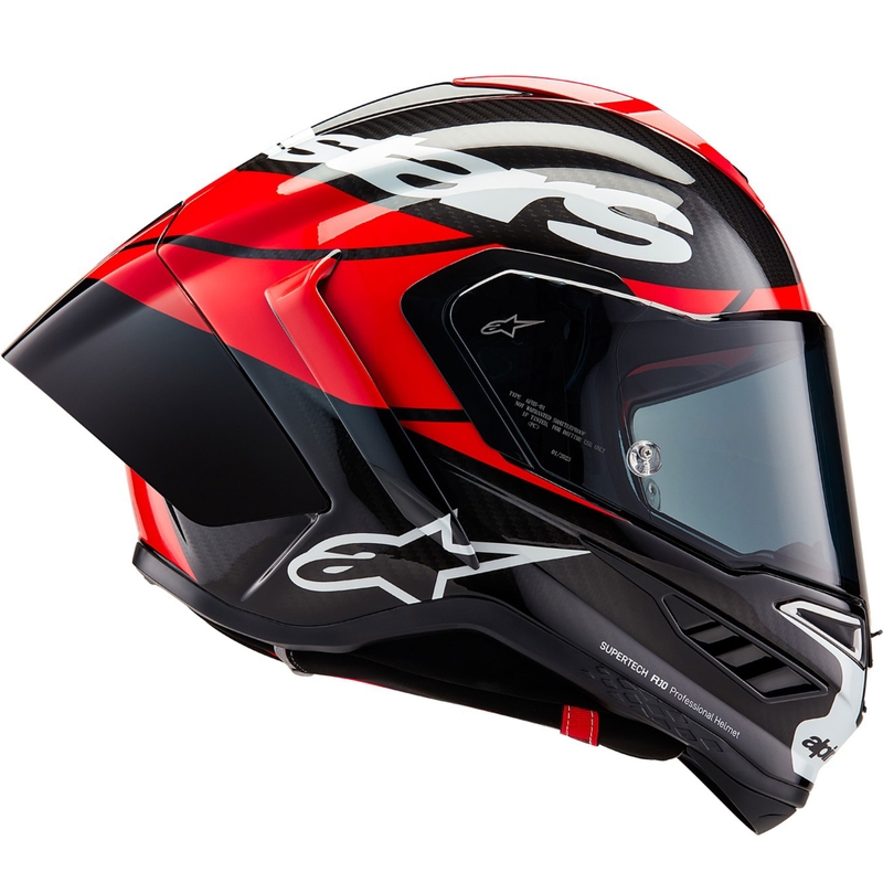 Alpinestars Supertech R-10 Element карбонова флуоресцентна мотоциклетна каска с пълно лице, червено-бяла