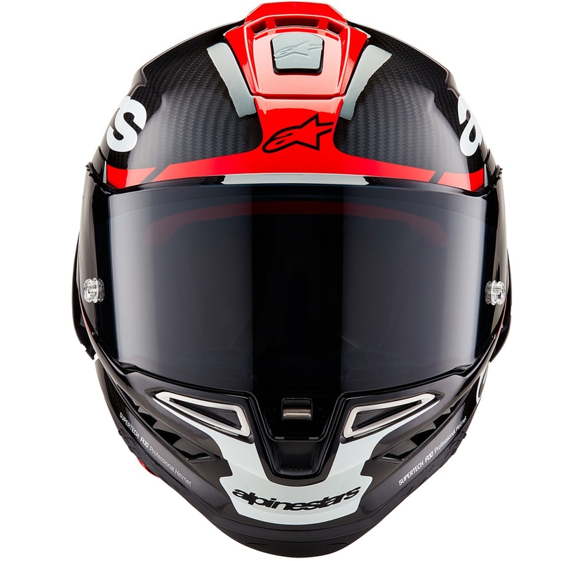 Alpinestars Supertech R-10 Element карбонова флуоресцентна мотоциклетна каска с пълно лице, червено-бяла
