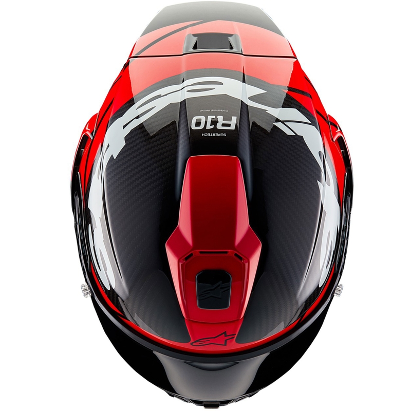 Alpinestars Supertech R-10 Element карбонова флуоресцентна мотоциклетна каска с пълно лице, червено-бяла