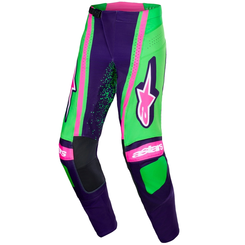 Мотокрос панталони Alpinestars Techstar Nomur, тъмнолилаво-зелено-флуоресцентно розово