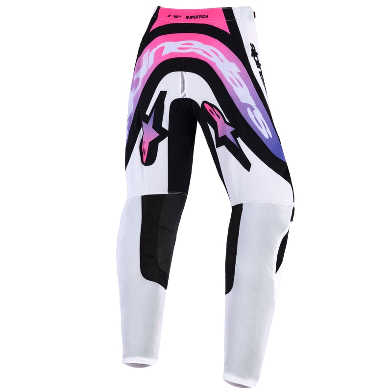 Детски мотокрос панталон Alpinestars Supertech Vista, бяло-лилаво-черно