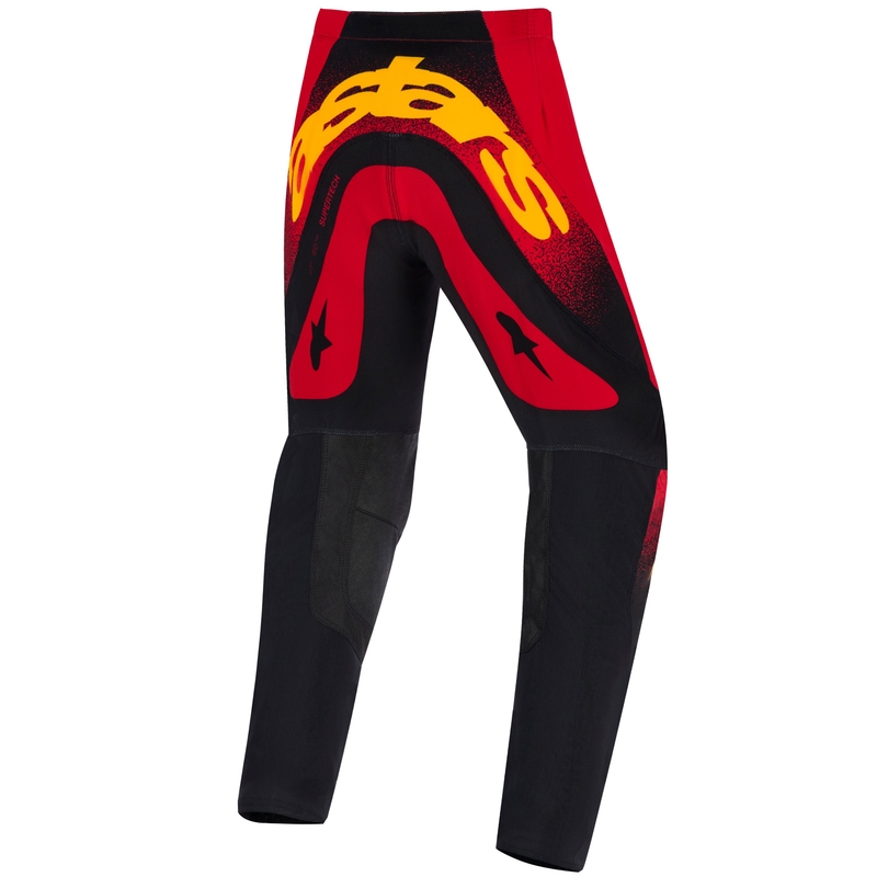 Детски мотокрос панталони Alpinestars Supertech Scenz, червено-черно-жълти