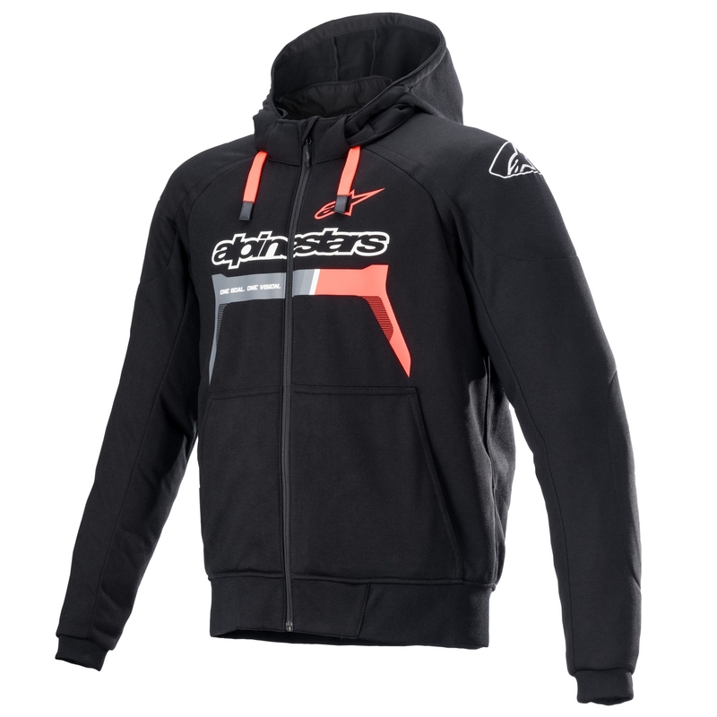Суичър с качулка Alpinestars Chrome Ignition черно-червено флуоресцентно-сиво-бяло