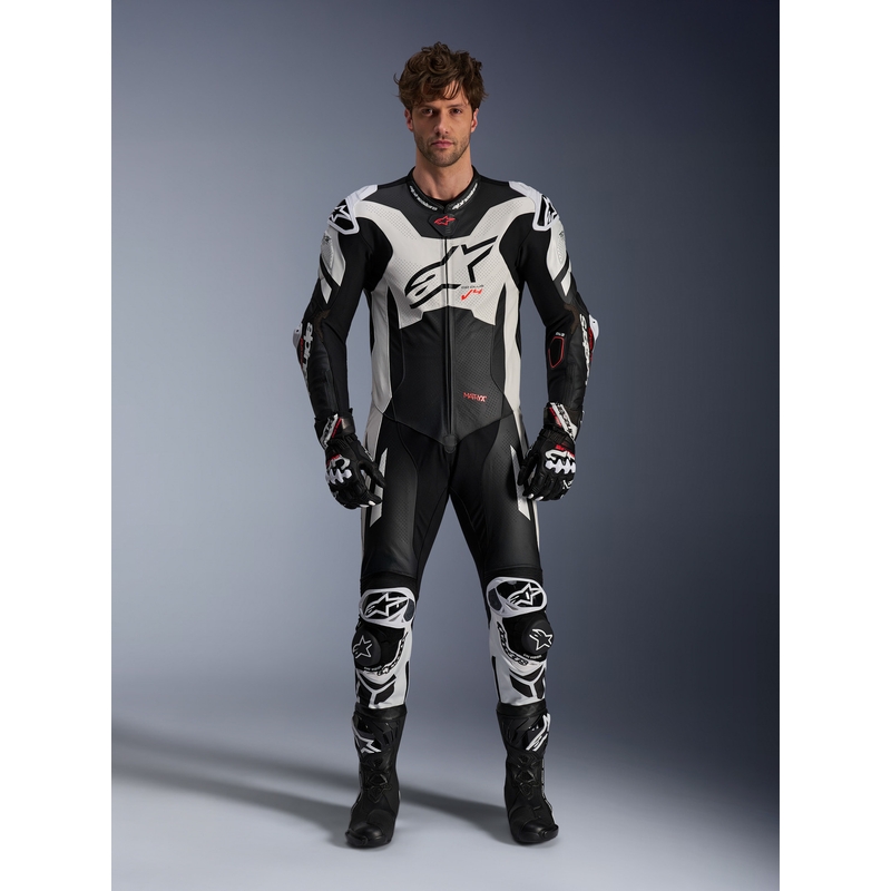 Кожен костюм Alpinestars GP Plus V4 Sprint, съвместим с Tech-Air, черно-бяло-червено флуоресцентно