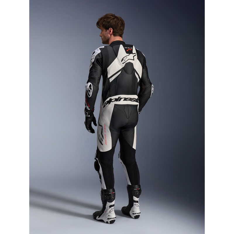 Кожен костюм Alpinestars GP Plus V4 Sprint, съвместим с Tech-Air, черно-бяло-червено флуоресцентно