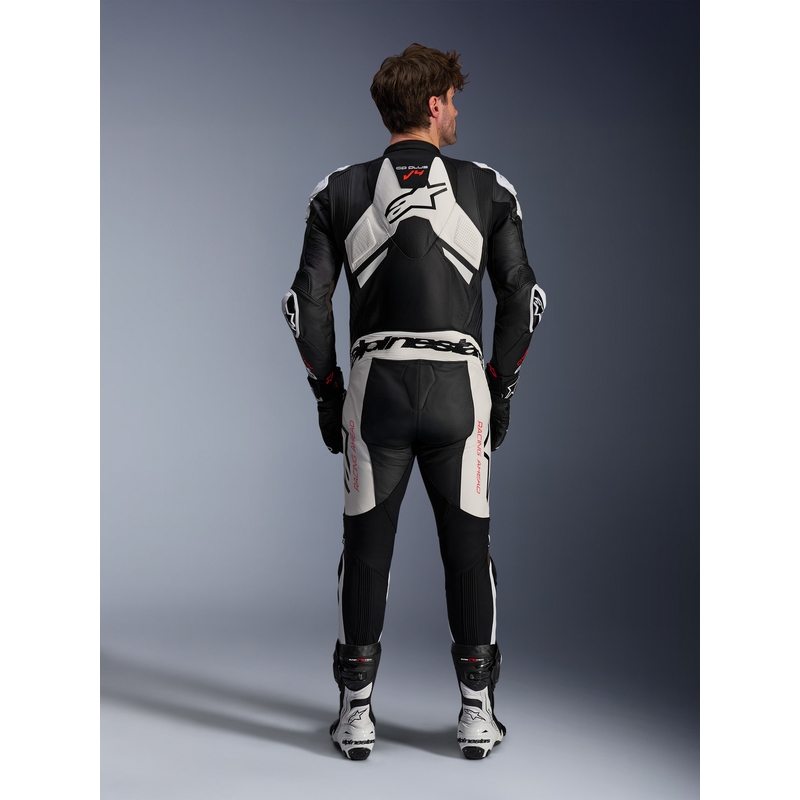 Кожен костюм Alpinestars GP Plus V4 Sprint, съвместим с Tech-Air, черно-бяло-червено флуоресцентно