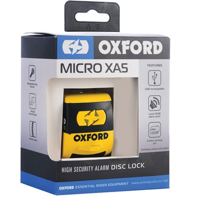 Заключване на дискова спирачка Oxford Micro XA5 с вградена аларма, жълто-черно