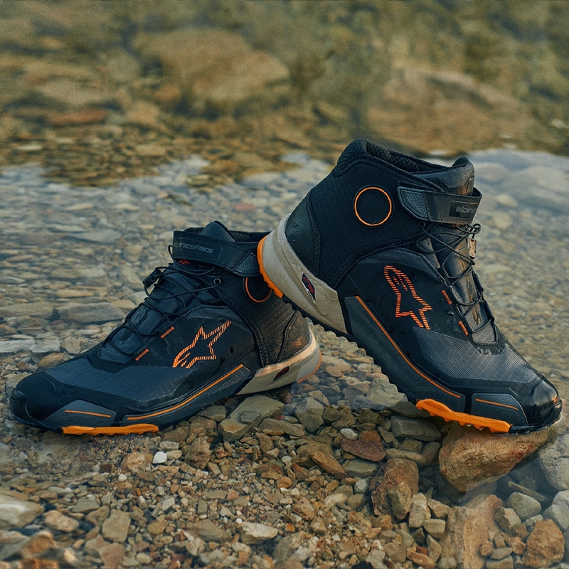 Мотоциклетни ботуши Alpinestars CR-X Drystar черно-кафяво-оранжеви