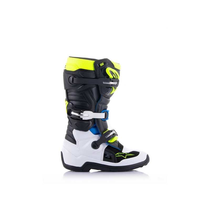 Детски мотоциклетни ботуши Alpinestars Tech 7 S, черно-бяло-флуоресцентно жълто-синьо