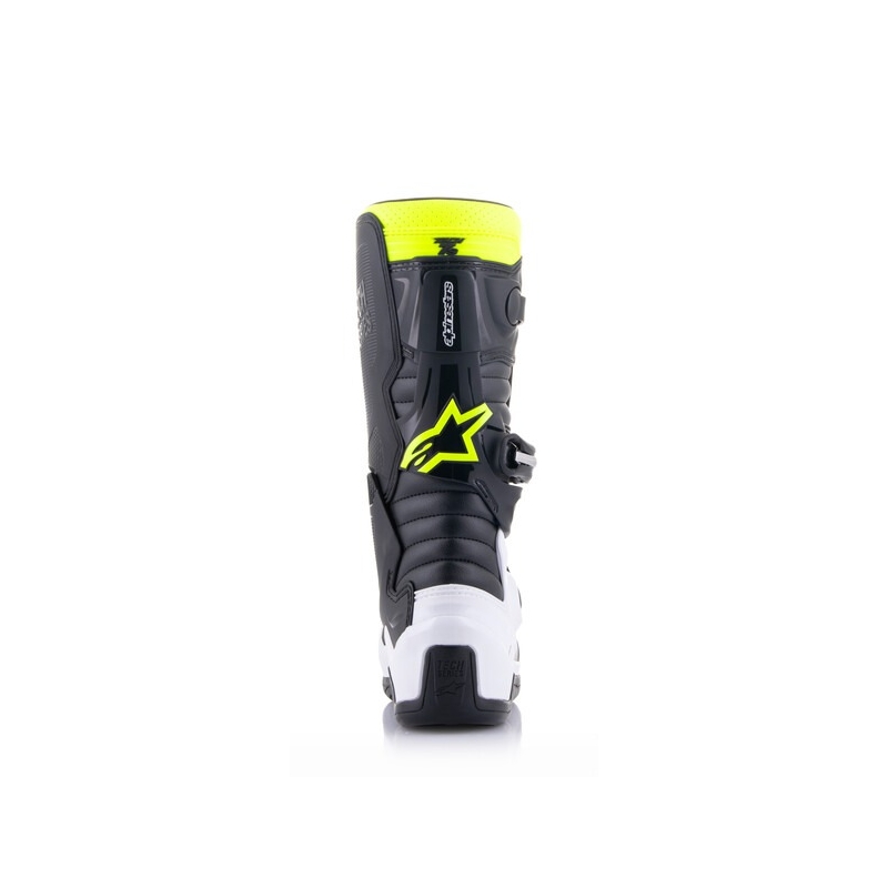Детски мотоциклетни ботуши Alpinestars Tech 7 S, черно-бяло-флуоресцентно жълто-синьо